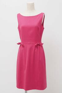 GQ0408* Valentino Techno kchu-ruVALENTINO no sleeve One-piece dress knee height ribbon wool pink size 42