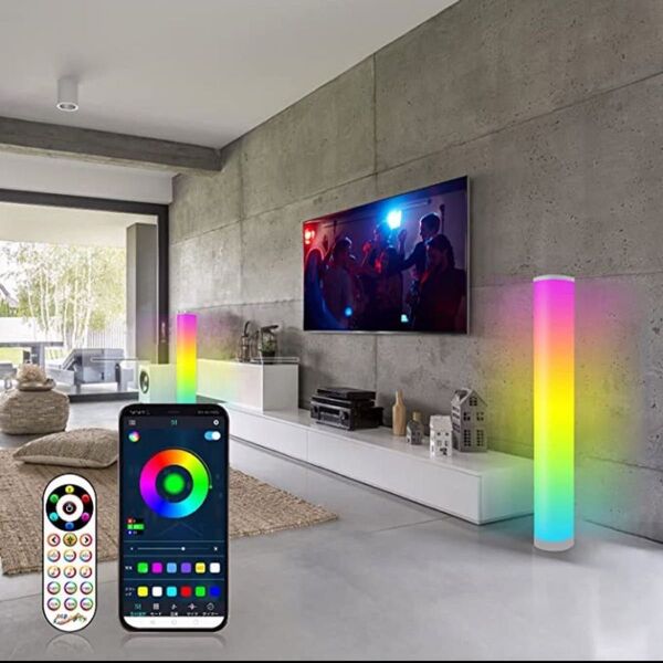 フロアライト 2個 セット RGB LED 音楽 リモコン マイク USB音楽 レインボー カラー 光る 新品 ゲーミング