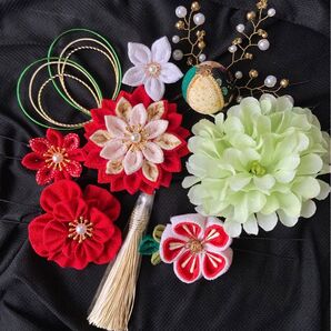 つまみ細工髪飾り 成人式 卒業式の袴に合う 和装小物 ヘアアクセサリー 水引き 和玉付 新品未使用