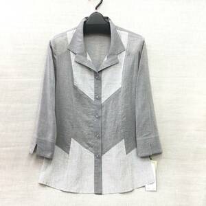 【新品24800+税】日本製 綿麻ブラウスジャケット M-Lサイズ 送料無料 婦人 レディース 9分袖 天然素材 上質素材 夏服 切り替えデザイン 