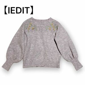 ！07 ー大特価ー 【IEDIT】 イディット レディース トップス ニット セーター （Ｍ） 刺繍 花柄 リブ袖 