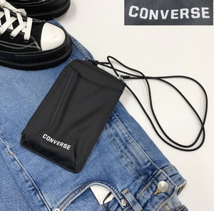 未使用品 CONVERSE ブラック ショルダーポーチ ミニバッグ レディースメンズ ホワイトロゴ アウトドアキャンプ ゴルフ スポーツ コンバース