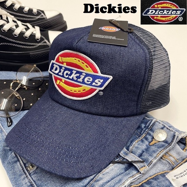 未使用品 Dickies ネイビー メッシュキャップ 野球帽 アウトドア キャンプ ゴルフワッペン デニム帽子 バイク トラック 春夏 ディッキーズ