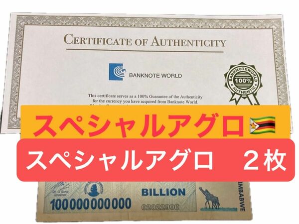 ジンバブエドル　アグロチェック　1000億ドル　二枚