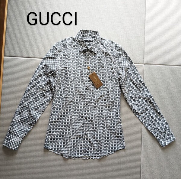 新品 タグ付き GUCCI ドレスシャツ 未使用 グッチ 確実正規 ビット柄 38/15 イタリア製