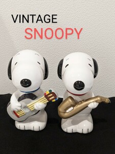 SNOOPY 貯金箱 2体セット 陶器製 スヌーピー レトロ ヴィンテージ 楽器 ピーナッツ