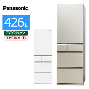  б/у / закрытый принимая во имеется Panasonic 5 дверей рефрижератор 426L 60 день гарантия NR-E431GV стекло дверь автоматика льдогенератор левый открытие / золотистый, цвет шампанского / стандартный 