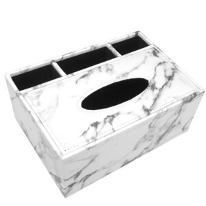 ティッシュケース ティッシュボックス 大理石柄 マーブル模様 卓上収納 小物入れ PUレザー 防水設計 お手入れ簡単 (3箇所収納付き)