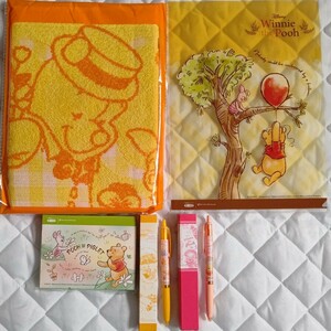  Winnie The Pooh / Disney * the first life novelty goods / large size towel & clear file & memo pad & ballpen ②book@. ⑤ point set * not for sale * unused 