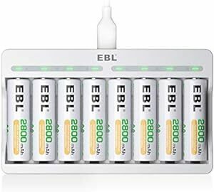 EBL 単3形充電池充電器セット 8スロット充電器+単3電池（2800mAh*8）セット 単三単四ニッケル水素/ニカド充電池に対応
