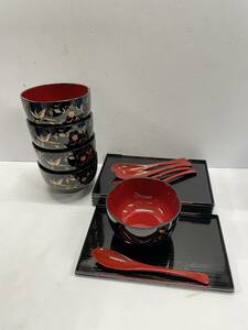 ★コレクター必見 未使用品 kansai 盆付梅型丼 鳳樹 漆器 漆芸 お椀 丼鉢 お盆 スプーン 和食器 和風 花 汁椀 コレクション M600