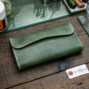 [ the truth thing photographing ] new goods original leather full leather b ride ru men's long wallet free shipping unused 1 jpy ue-b flap hand made green green rice field middle leather .