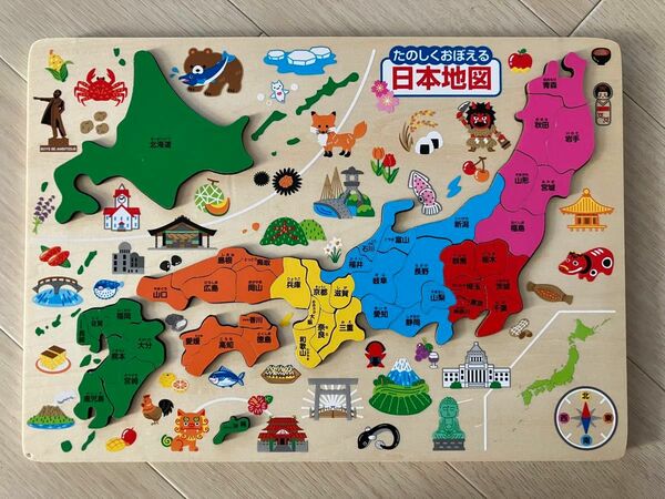 【中古美品】日本地図　木製　パズル　たのしくおぼえる