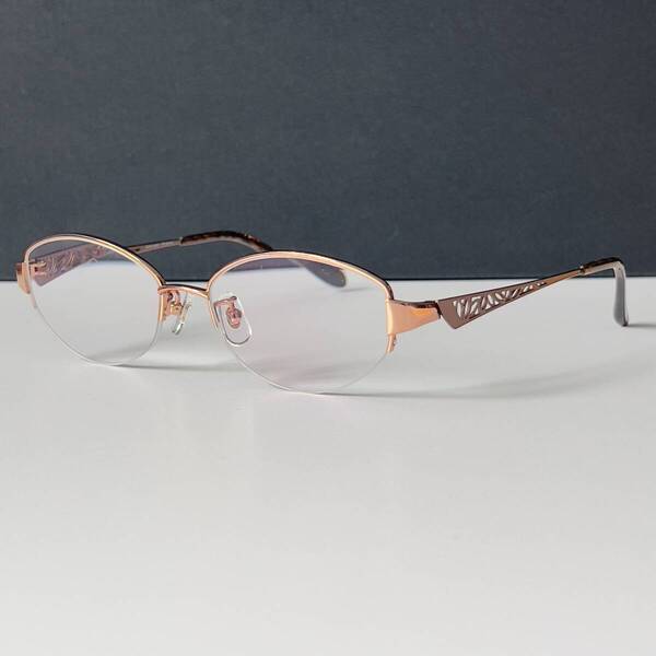 ◆pierre cardin ピエールカルダン ハーフリム 眼鏡フレーム ブロンズ系 日本製 レディース デザインテンプル 軽量 メガネ