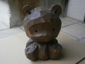 old, tree carving. bear. doll glass eyes .. Asahikawa 