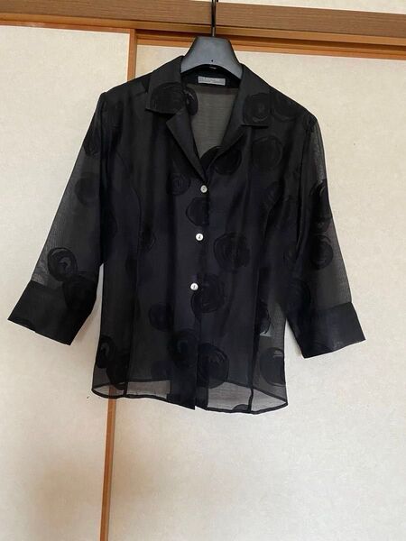 LANSOIR 黒シア一カットソー 七分袖 ブラウス日本製品