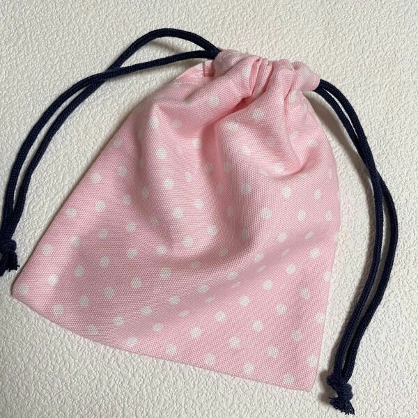 ハンドメイド ☆ 14×12 ミニ巾着 小さな巾着袋 小物 水玉 ピンク