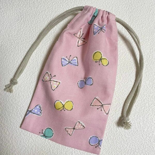 ハンドメイド ☆ 16.5×9 ミニ巾着 小さな巾着袋 小物 ちょう ピンク