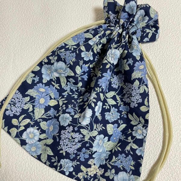 ハンドメイド ☆ 20×17 コップ袋 巾着袋 フリル 花 紺