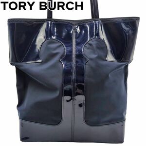 TORY BURCH Tory Burch эмаль нейлон плечо .. большая сумка темно-синий темно-синий te Caro goT Logo pa палатка кожа 