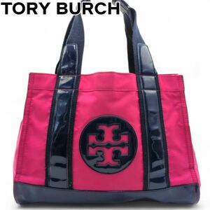  редкостный цвет TORY BURCH Tory Burch ela розовый темно-синий большая сумка нейлон эмаль te Caro go