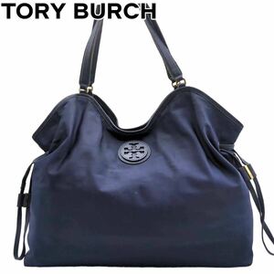 TORY BURCH Tory Burch плечо .. большая вместимость большая сумка нейлон темно-синий цвет очень большой темно-синий кожа 