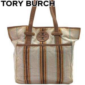 TORY BURCH Tory Burch плечо .. большая сумка парусина baja полоса 