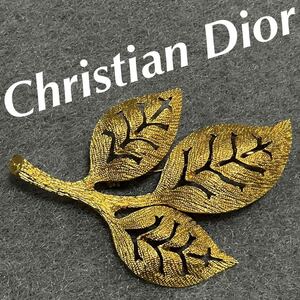 [m] прекрасный товар Christian Dior Dior leaf лист .. брошь Gold цвет 