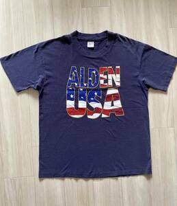 90s anviまわしタグ USA製シングルステッチ 星条旗柄「ALDEN USA」プリントTシャツ■XLサイズ■バックプリント有 アメカジヴィンテージ古着