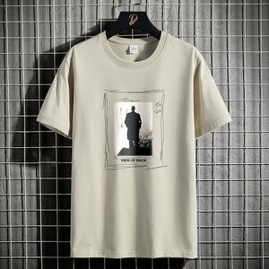 メンズ半袖Tシャツ、カットソー 上着 メンズ おしゃれ 半袖 tシャツ 丸首 胸プリント VIEW OF BACK インナー 夏 綿100％　ベージュ2XL