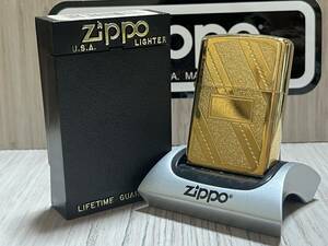 大量出品中!!【希少】未使用 1991年製 Zippo 'Diagonal Lines' 90's ヴィンテージ ゴールド 両面加工 金 ジッポー 喫煙具 ライター