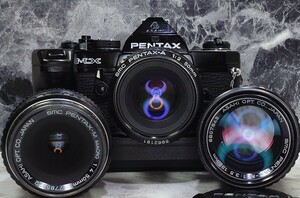 【終活整理】PENTAX MX 黒美品＋PENTAX-A 50mm f2＋M 135mm f3.5＋M 50mm f4 マクロ 単焦点3本セット＋純正ワインダー 露出計OK 各動作良好