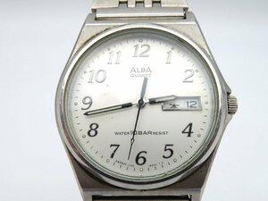 1円◆稼働◆ セイコー V743-8A10 シルバー クオーツ メンズ 腕時計 O674