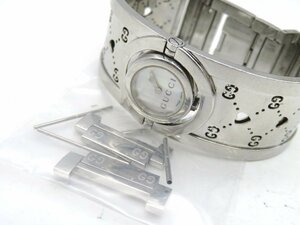 1円◆稼働◆ グッチ 112 シェルホワイト クオーツ レディース 腕時計 コマ2 N67903