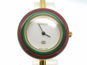 1円◆稼働◆ グッチ 1100-L チェンジベゼル ホワイト クオーツ レディース 腕時計 O866