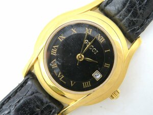 1円◆稼働◆ グッチ 6400L ブラック クオーツ レディース 腕時計 N67608