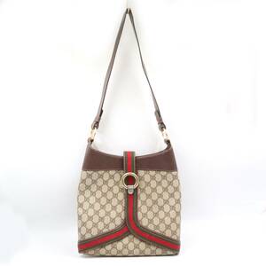 *GUCCI Old Gucci Vintage GGs pulley m Sherry line PVC× leather shoulder bag brown group 