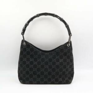 *GUCCI Gucci bamboo suede GG pattern handbag tote bag lady's black group 