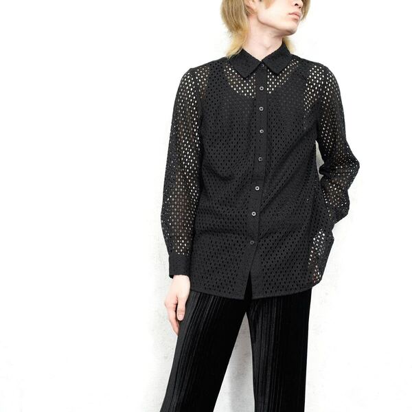 USA VINTAGE d&co. BLACK COLOR MESH SHEER SHIRT/アメリカ古着ブラックカラーメッシュシアーシャツ