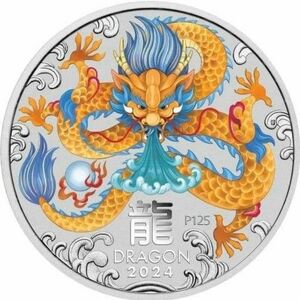 最新作 2024年版 干支カラーの竜 1オンス銀貨 オーストラリア 龍 純銀コイン 辰年 十二支