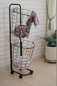  new goods @ circle shape laundry basket 2 step TAN217-2/ black ( laundry basket,.. basket )