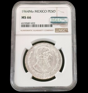 1964MO メキシコ　1Peso 銀貨　NGC MS66・送料無料　