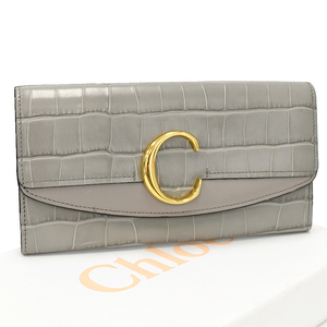 セール クロエ CHLOE C シグネチャー ロングウォレット 長財布 クロコ型押し カーフスキン レザー グレー Chloe