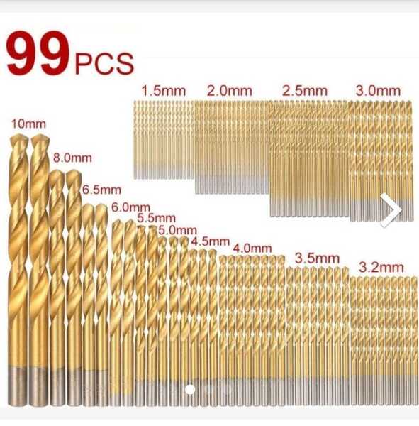 ドリルビット 99本 セット 鉄工 木工 ドリル刃 キリ 工具 1.5mm〜10.0mm HSS鋼 ハイス鋼 チタンコーティング。。く