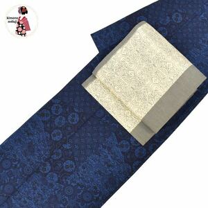 1 jpy fine pattern Nagoya obi 2 point blue length 155.5cm kimono set including in a package possible [kimonomtfuji] 3nfuji44662
