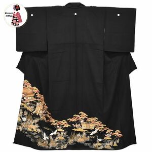 1 jpy kurotomesode silk . place car crane length 158.5cm kimono including in a package possible [kimonomtfuji] 3nfuji44604