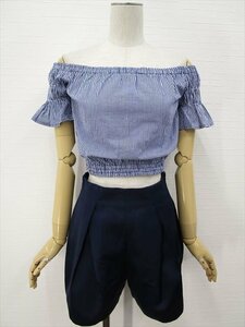 美品 CECIL McBEE＆AG by aquagirl 半袖カットソー+キュロットパンツ コーディネート2点セット M相当 青白 ギンガムチェック/紺 ガーリー