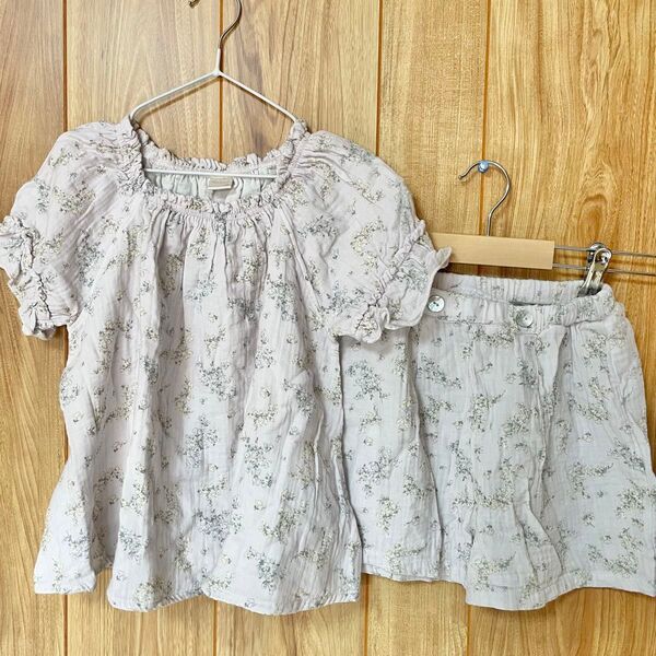 未使用 tete a tete 花柄 上下セット 半袖 半ズボン セット 子供服 トップス キッズ 110 120