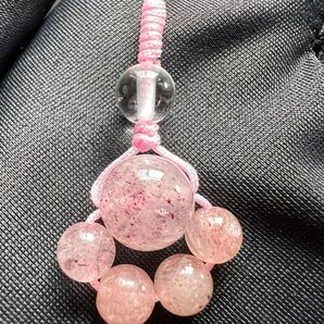 520 天然石 ピンクエピドートの肉球可愛いストラップ・キーホルダー