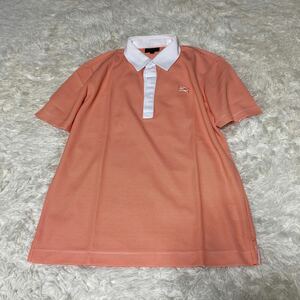 【1円】 Burberry バーバリー ポロシャツ 半袖ポロシャツ 半袖 ゴルフウェア ホースロゴ ボーダー オレンジ サイズ2
